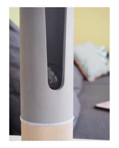 Lampe à poser en bois et béton, anneau feutrine blanc