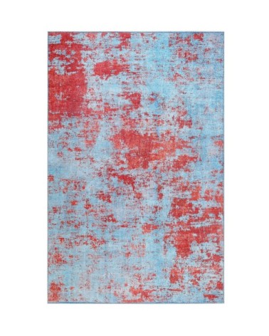 Tapis tissé extra plat bleu et rouge brique 120x170