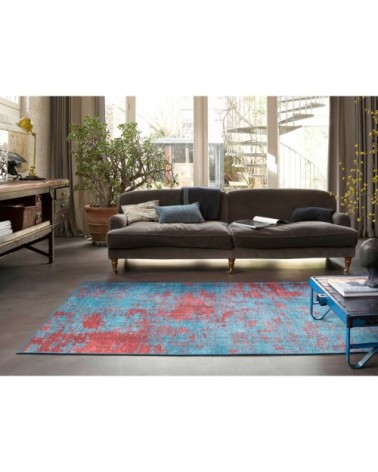 Tapis tissé extra plat bleu et rouge brique 120x170