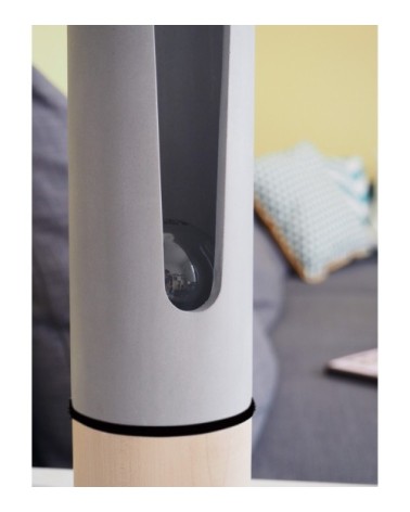 Lampe à poser en bois et béton, anneau feutrine noir