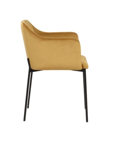 Fauteuil jaune moutarde en velours et pieds en métal noir
