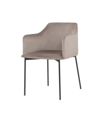 Fauteuil beige en velours et pieds en métal noir
