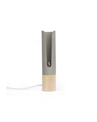 Lampe à poser en bois et béton, anneau feutrine jaune
