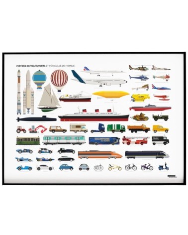 Affiche d'art Moyens de transports et véhicules de France 50 X 70 cm