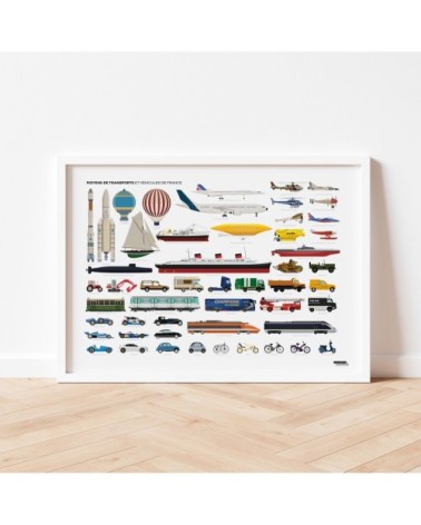 Affiche d'art Moyens de transports et véhicules de France 50 X 70 cm