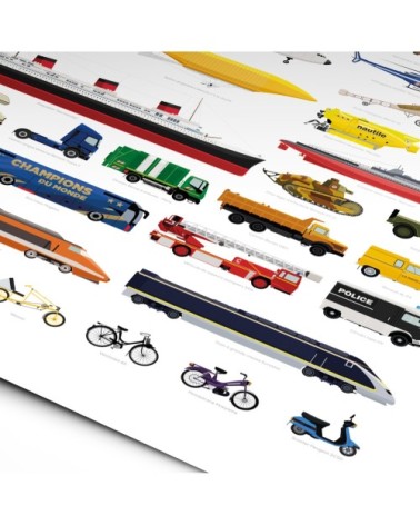 Affiche d'art Moyens de transports et véhicules de France 50 X 70 cm