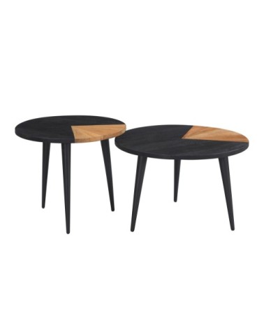 Set de 2 tables basses rondes en bois d'acacia