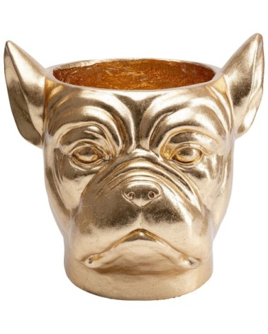 Cache-pot bouledogue en fibre de verre dorée