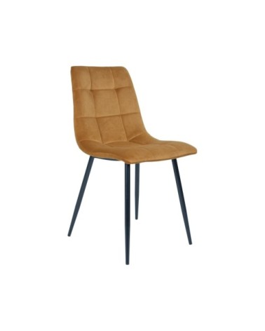 Chaise design en velours matelassé moutarde