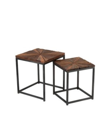 Lot de 2 tables basses carrées en bois et métal