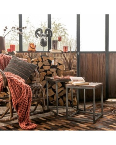 Lot de 2 tables basses carrées en bois et métal