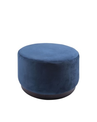 Grand pouf rond en velours et bois bleu