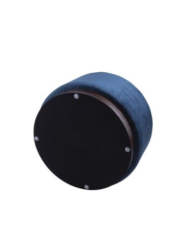 Grand pouf rond en velours et bois bleu