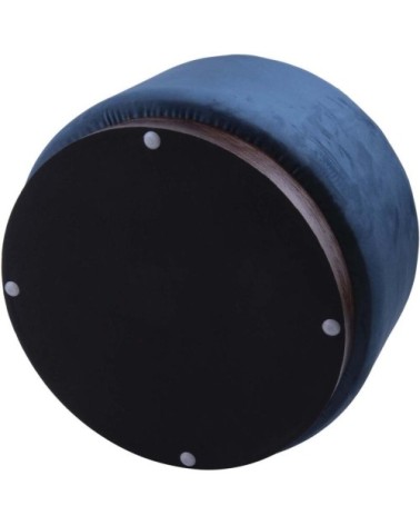 Grand pouf rond en velours et bois bleu