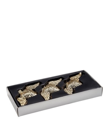 Coffret de 3 cœurs ex-voto pailletés dorés en verre