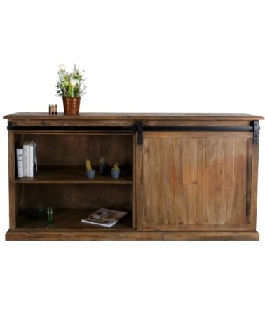 Buffet en bois recyclé, 6 tiroirs et 1 porte coulissante