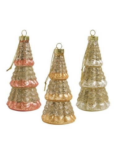 Coffret de 3 sapins pailletés en verre