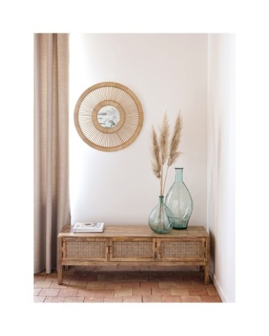 Meuble TV cannage et bois de manguier 140 cm