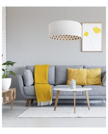 Suspension blanc imprimé bleu D65cm