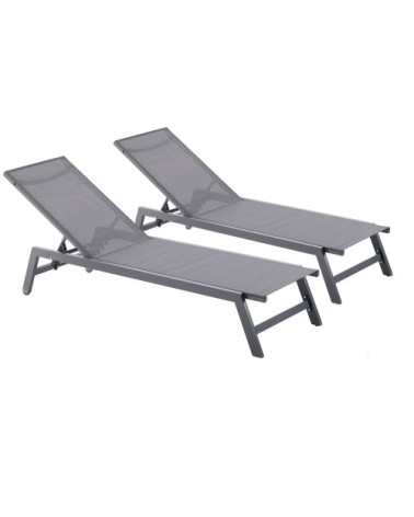 Lot de 2 transats avec roulettes gris foncé