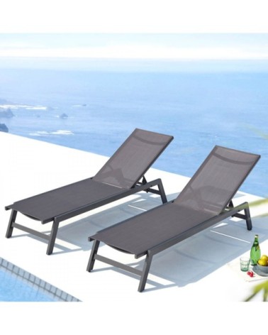 Lot de 2 transats avec roulettes gris foncé