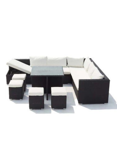 Salon de jardin encastrable 10 places en résine noir/blanc