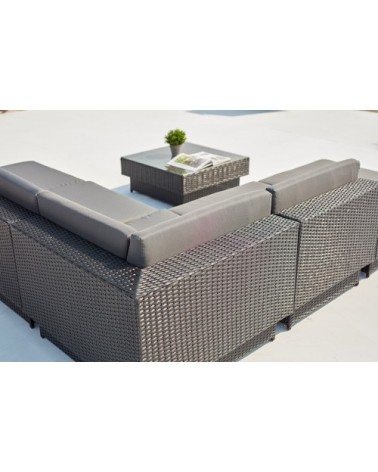 Salon de jardin d'angle 5 places en résine tressée gris