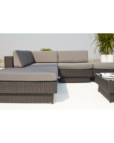Salon de jardin d'angle 5 places en résine tressée gris