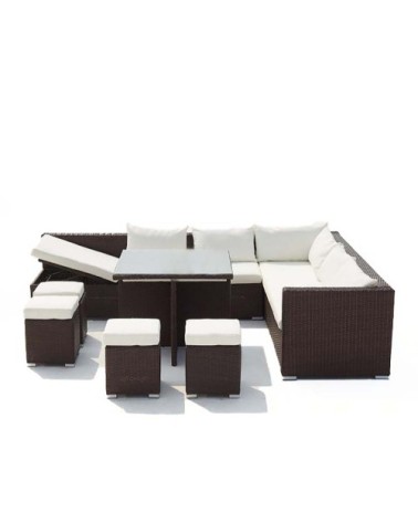 Salon de jardin encastrable 10 places en résine marron/blanc