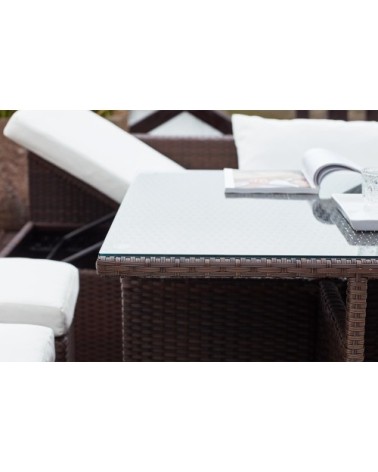 Salon de jardin encastrable 10 places en résine marron/blanc