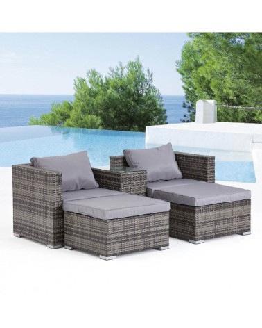Salon de jardin 4 places en résine tressée gris
