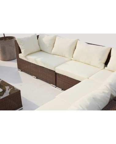 Salon de jardin modulable 13/14 places en résine marron/blanc