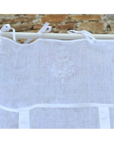 Store en lin blanc avec monogramme 80X160 CM