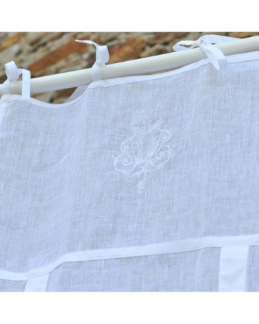 Store en lin blanc avec monogramme 80X160 CM