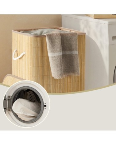 Panier à linge avec couvercle 90l pliable effet bois couleur naturelle