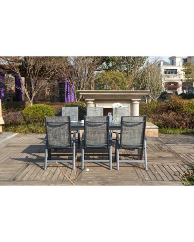 Table de jardin extensible 10 places et 6 fauteuils en alu