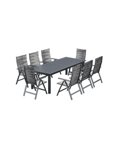 Table de jardin extensible 10 places et 8 fauteuils en alu