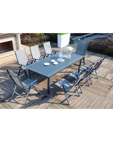 Table de jardin extensible 10 places et 8 fauteuils en alu