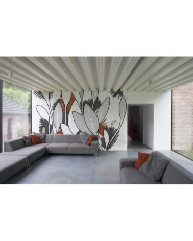 Papier peint panoramique végétal v2 170 x 250  gris