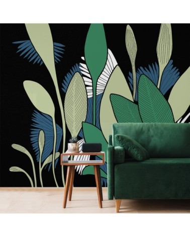 Papier peint panoramique végétal 170 x 250  bleu