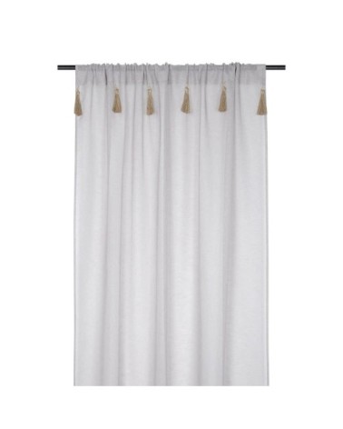Voilage bohème à pompons en jute polyester naturel 260x140cm