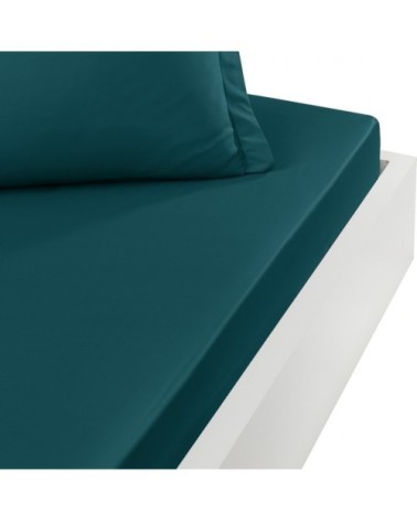 Drap housse en percale de coton Petrol 120x190 cm