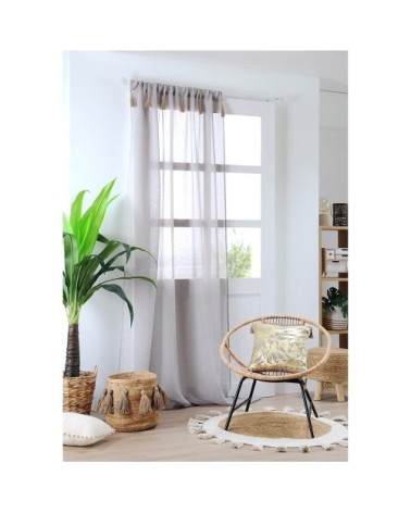 Voilage bohème à pompons en jute polyester naturel 260x140cm
