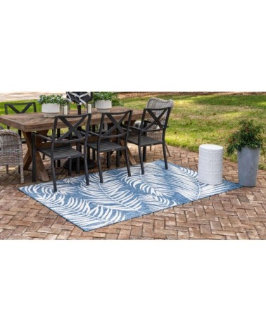 Tapis intérieur extérieur bleu au motif palmier 160x230