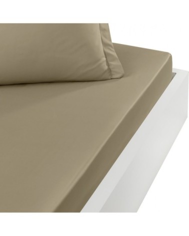 Drap housse en percale de coton Taupe 90x190 cm