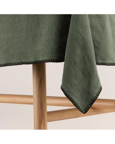 Nappe rectangulaire 140x250 cm Kaki grisé et feston noir en Lin