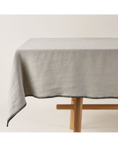 Nappe rectangulaire 140x320 cm Ficelle et feston noir en Lin