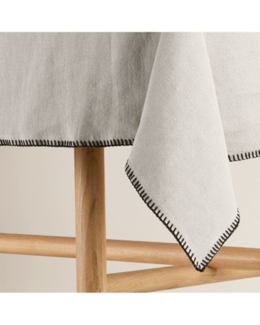 Nappe rectangulaire 140x320 cm Ficelle et feston noir en Lin