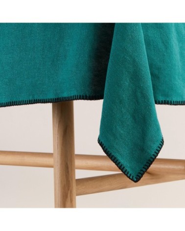 Nappe rectangulaire 140x320 cm Lagon et feston noir  en Lin