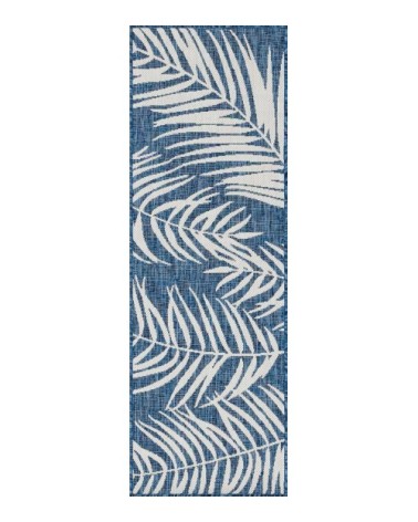 Tapis intérieur extérieur bleu au motif palmier 67x180
